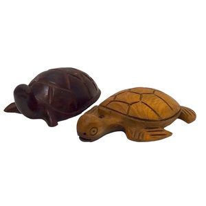 🍄 Pair of Wood Carved Turtles